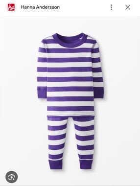 Hanna Andersson Purple White Striped Long John Pajama Set 85 2T
